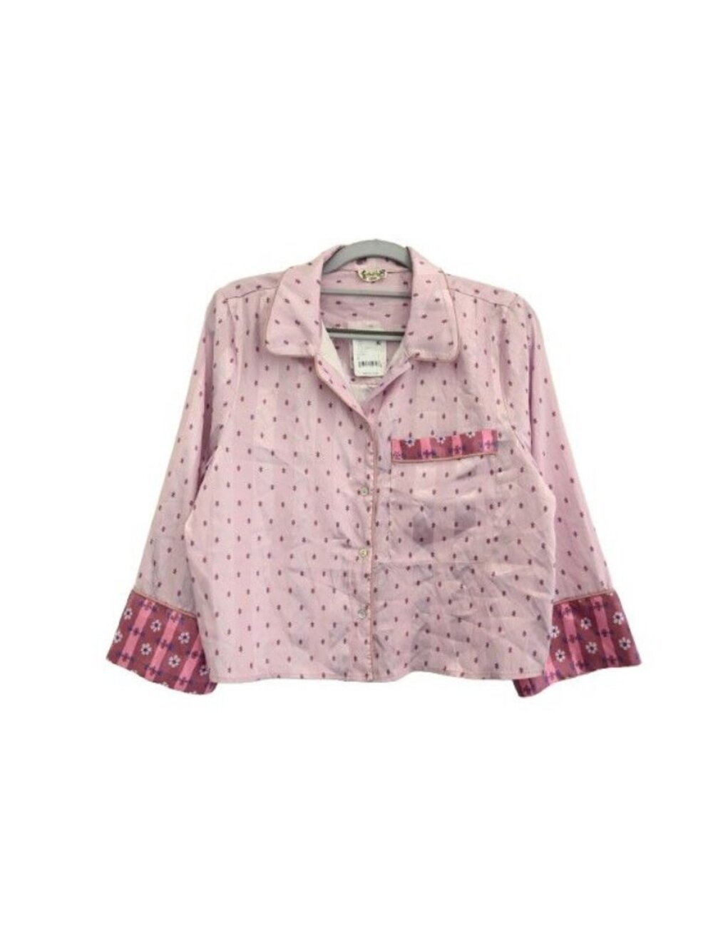 NEW Free People Intimately Pink Floral Satin Pajama Button Front Sleep Shirt Siz